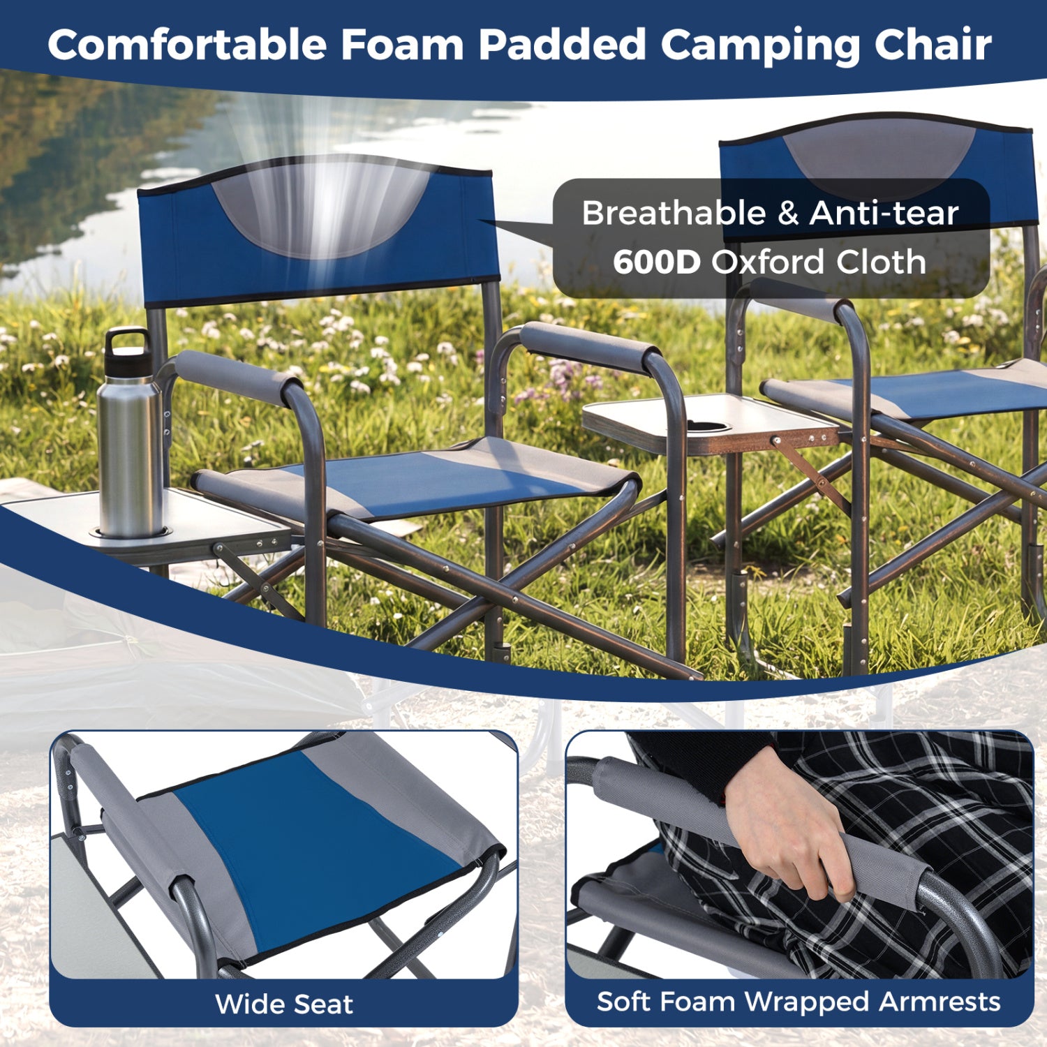 Folding Camping Chair With Side Table, Blue Camping Furniture at Gallery Canada