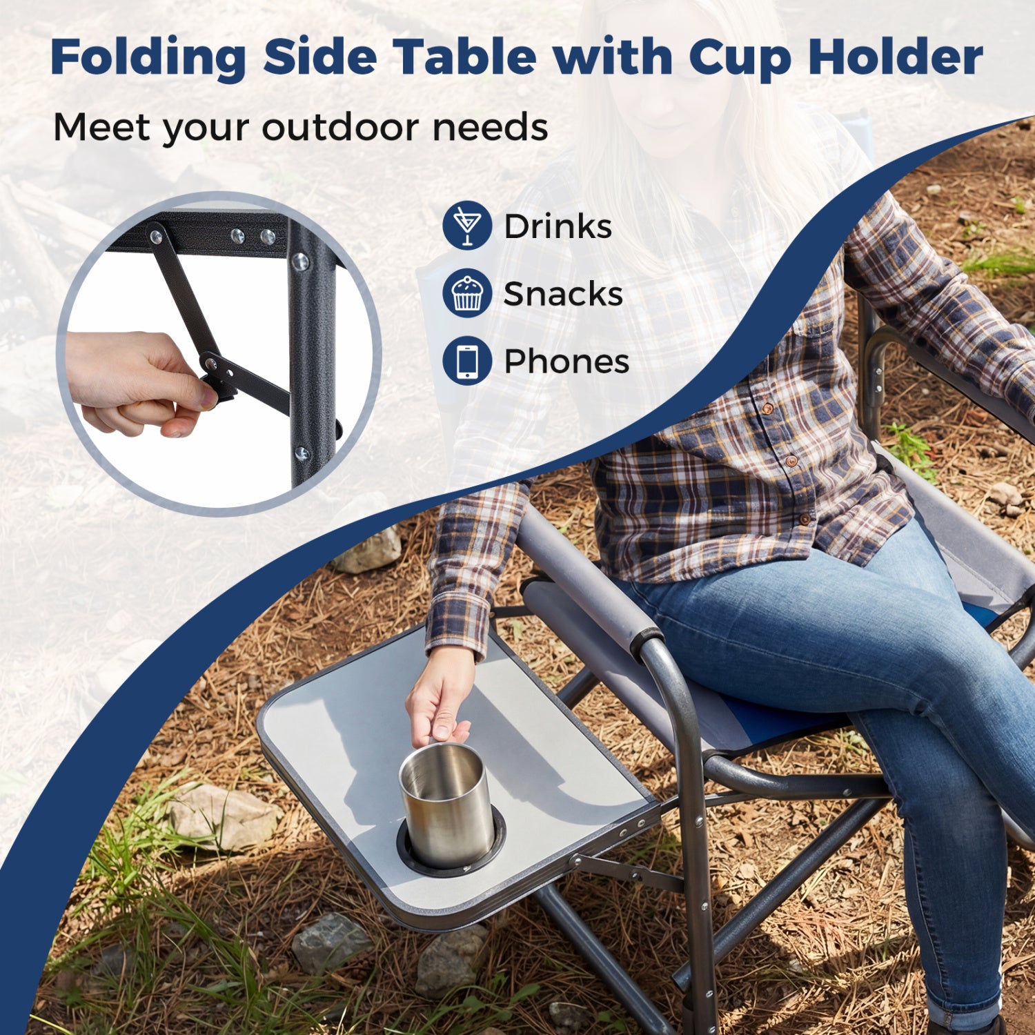 Folding Camping Chair With Side Table, Blue Camping Furniture at Gallery Canada