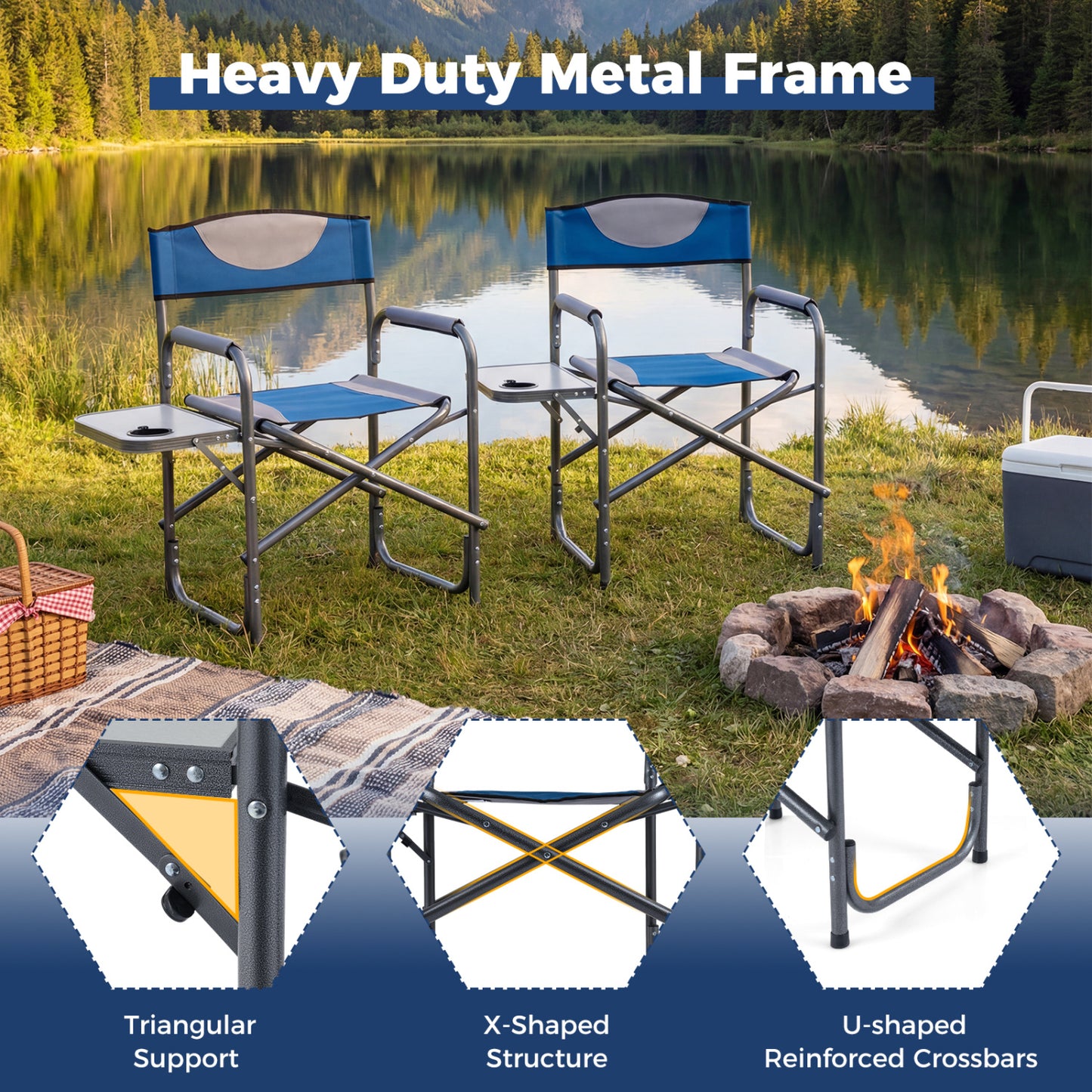 Folding Camping Chair With Side Table, Blue Camping Furniture at Gallery Canada