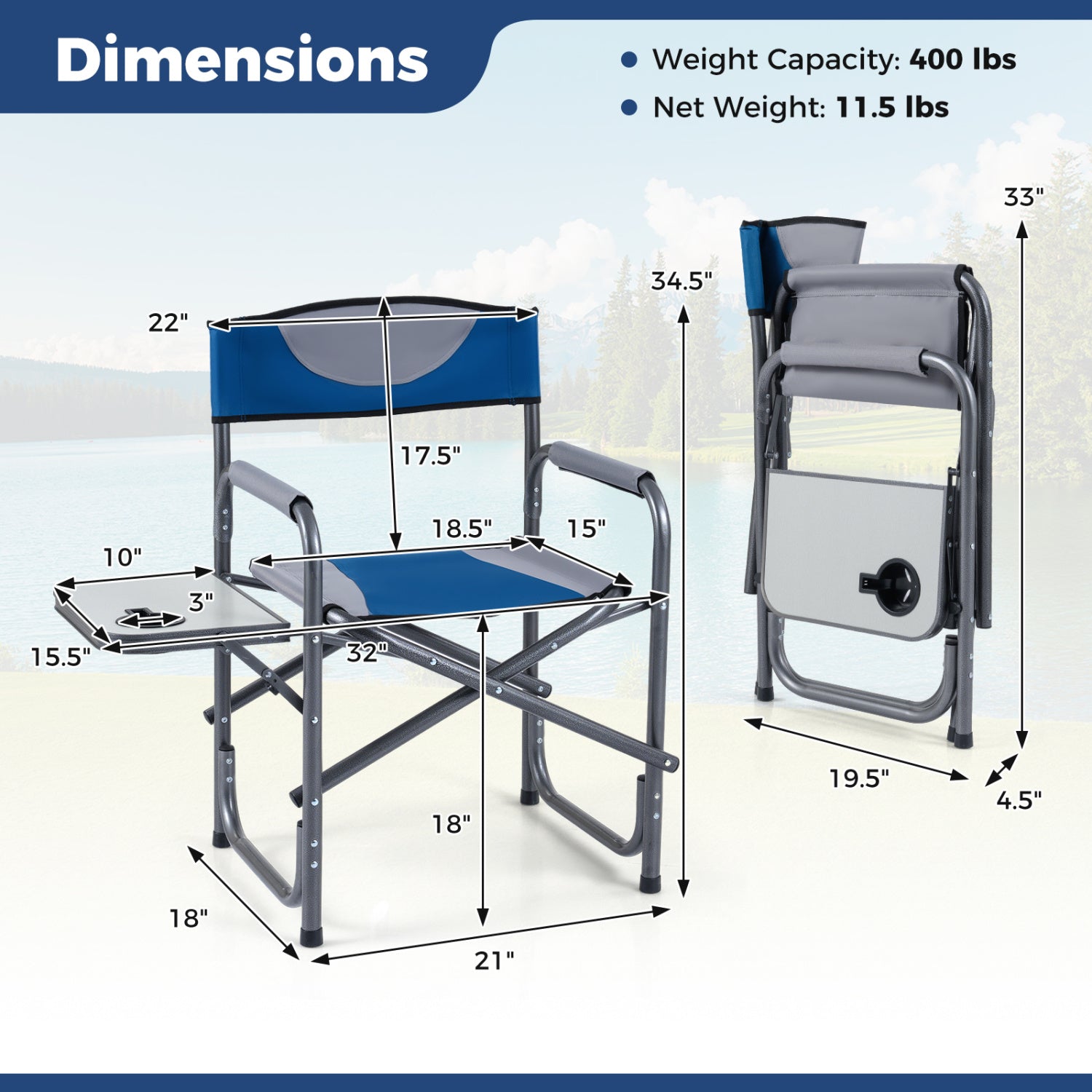 Folding Camping Chair With Side Table, Blue Camping Furniture at Gallery Canada