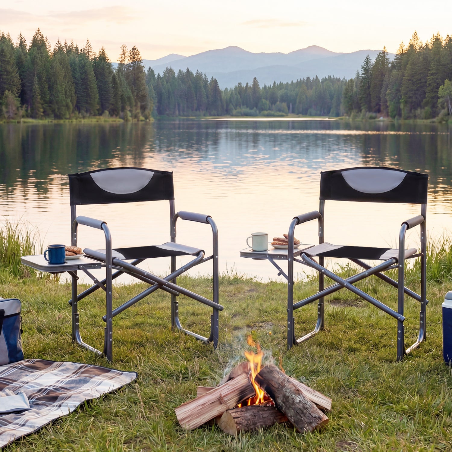 Lightweight Folding Camping Chair With Side Table, Black Camping Furniture at Gallery Canada