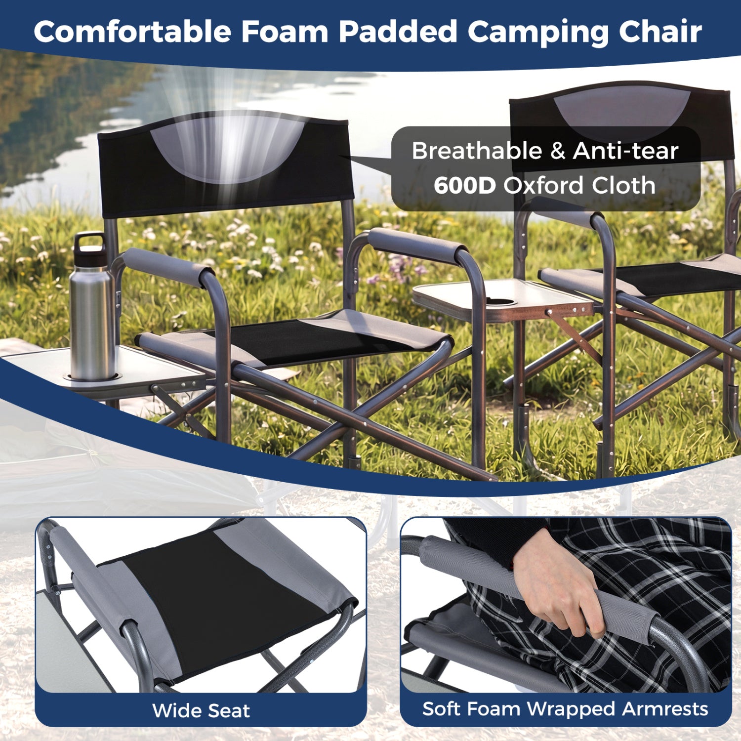 Lightweight Folding Camping Chair With Side Table, Black Camping Furniture at Gallery Canada