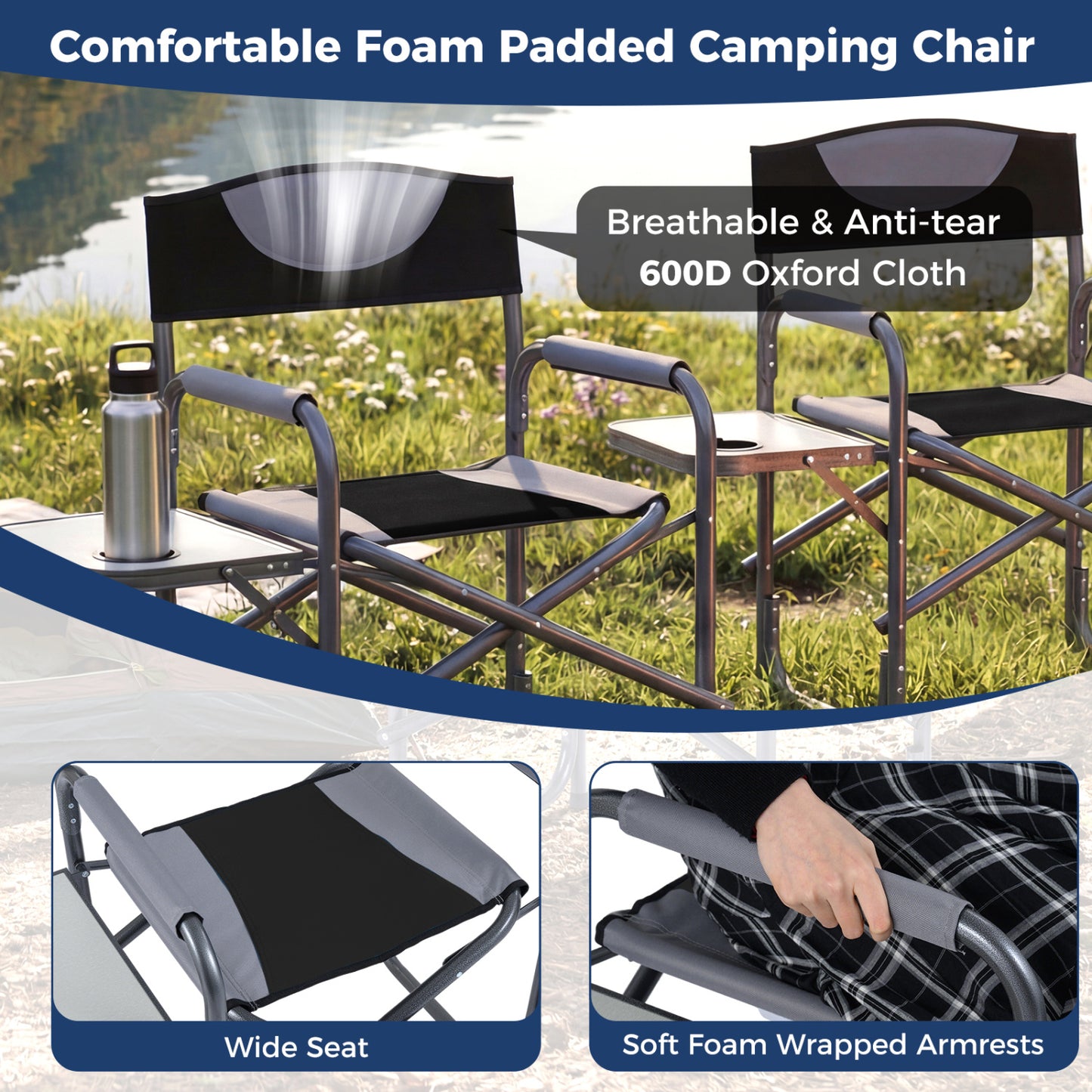 Lightweight Folding Camping Chair With Side Table, Black Camping Furniture at Gallery Canada