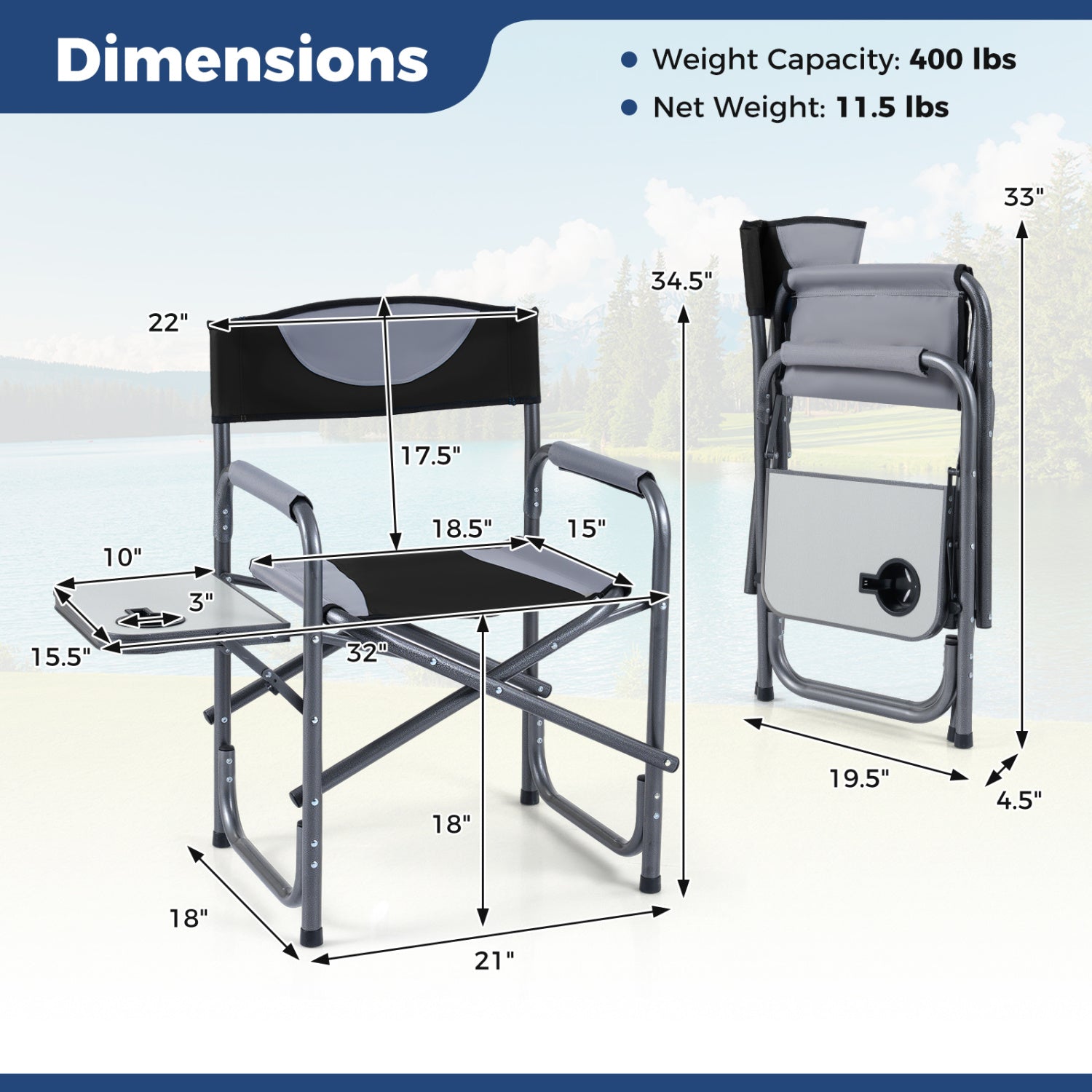 Lightweight Folding Camping Chair With Side Table, Black Camping Furniture at Gallery Canada