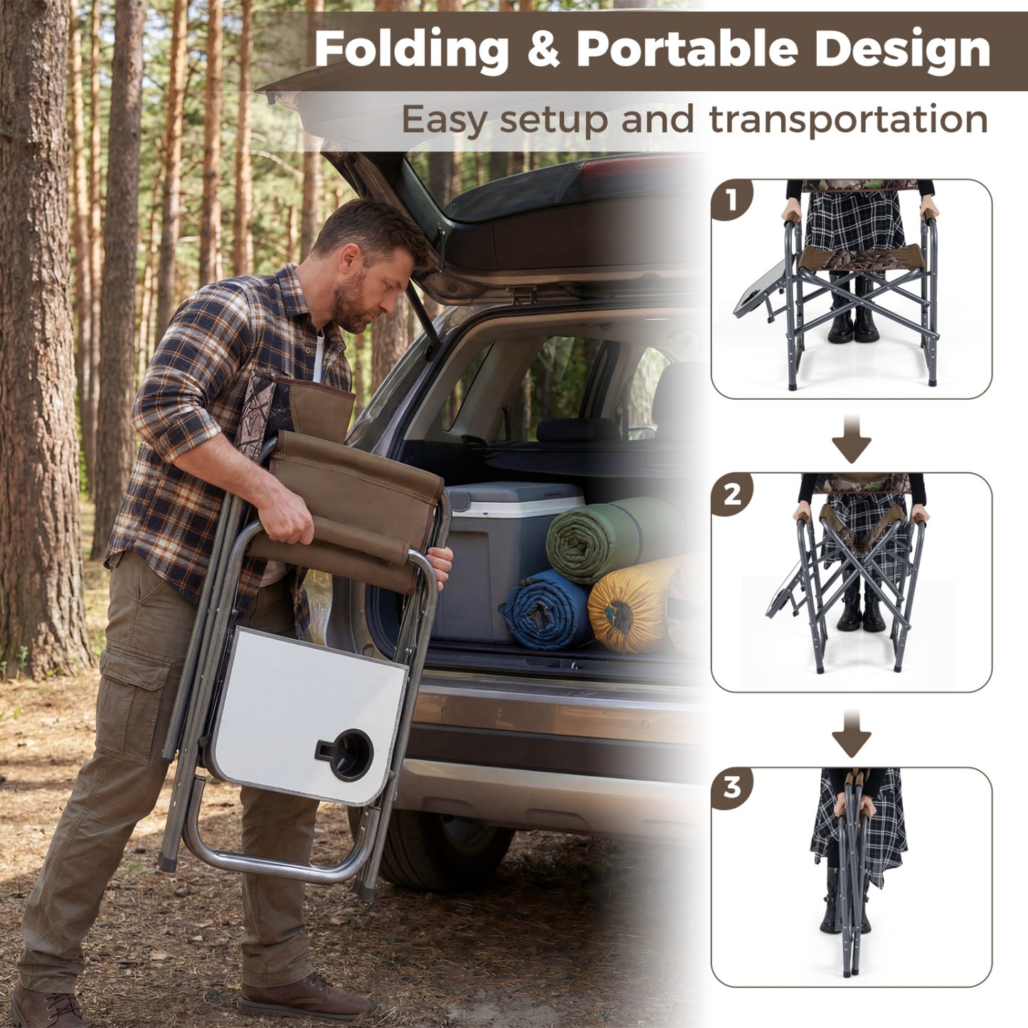Lightweight Folding Camping Chair With Side Table, Camouflage Camping Furniture at Gallery Canada