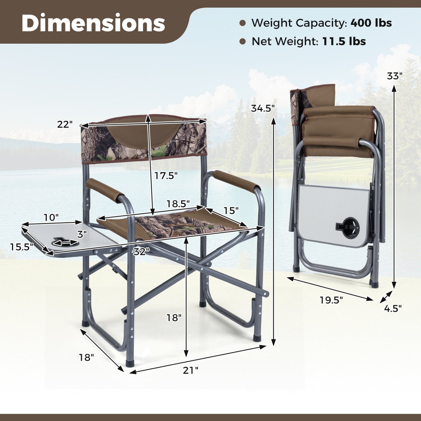 Lightweight Folding Camping Chair With Side Table, Camouflage Camping Furniture at Gallery Canada