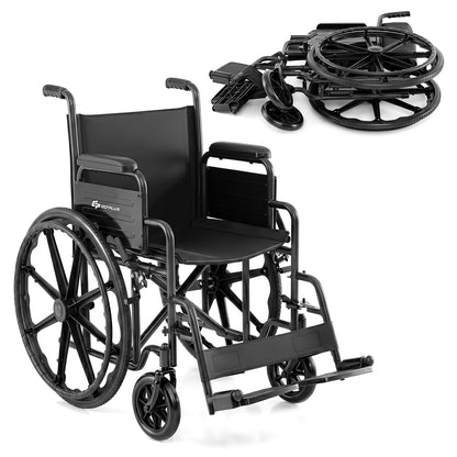 Fauteuil roulant pliant pour adultes, repose-pieds escamotable, noir