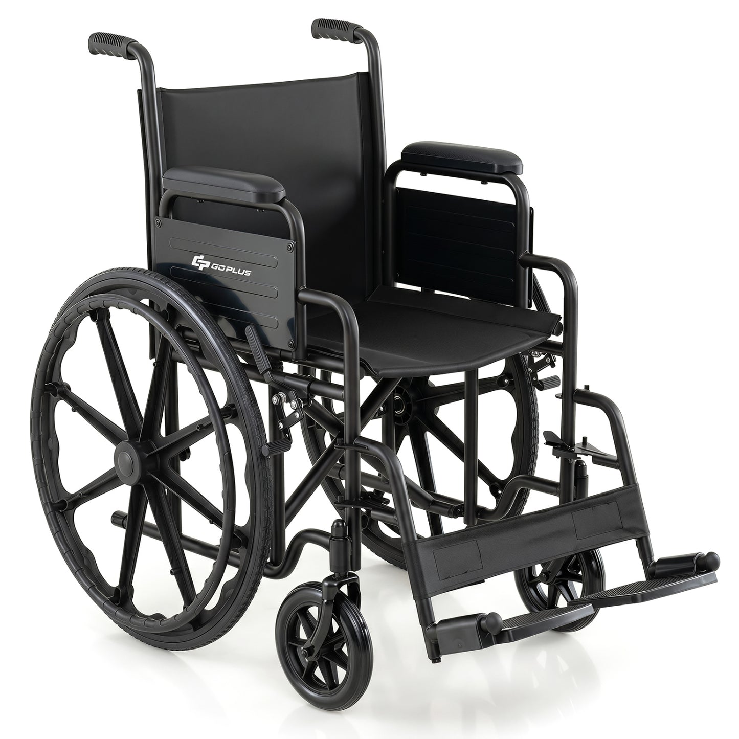 Fauteuil roulant pliant pour adultes, repose-pieds escamotable, noir
