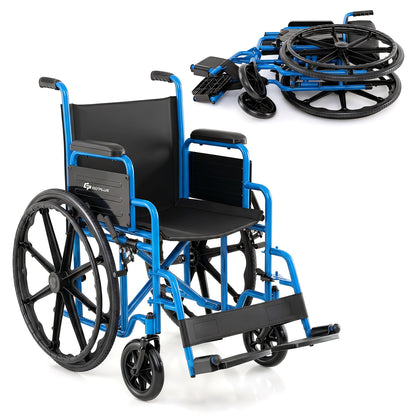 Fauteuil roulant pliant pour adultes avec repose-pieds escamotable, marine