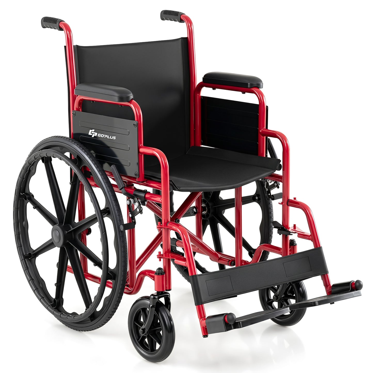 Fauteuil roulant pliant pour adultes, repose-pieds escamotable, rouge