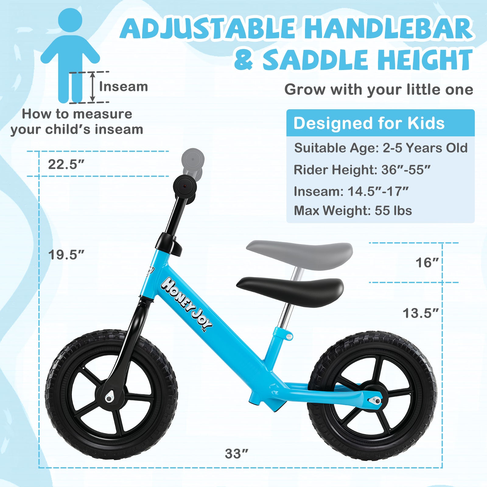 Lightweight Toddler Balance Bike No Pedal Training Bicycle, Blue Kids Bike at Gallery Canada