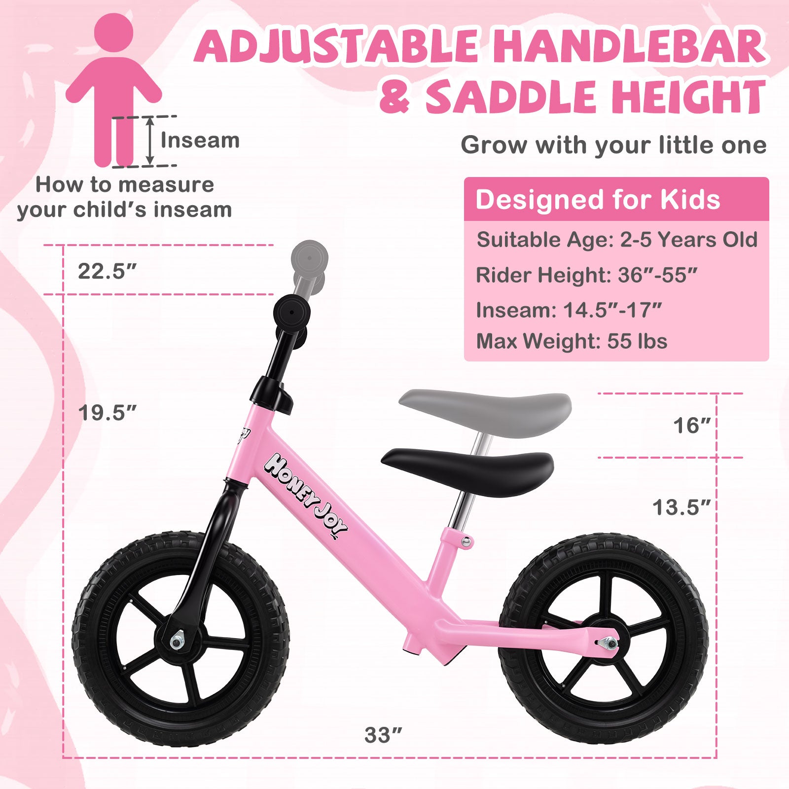 Lightweight Toddler Balance Bike No Pedal Training Bicycle, Pink Kids Bike at Gallery Canada