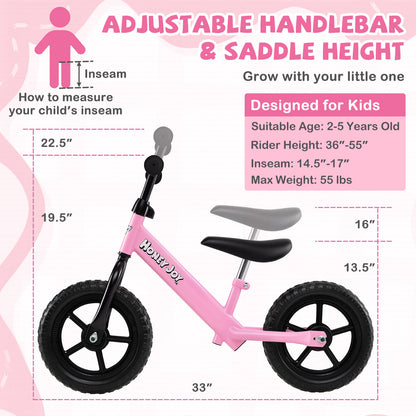 Lightweight Toddler Balance Bike No Pedal Training Bicycle, Pink Kids Bike at Gallery Canada