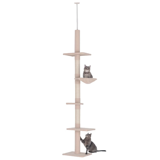 8.5ft Cat Climbing Tree, 5-Tier Kitty Activity Center, Scratching Post, Beige Floor to Ceiling Cat Trees Beige at Gallery Canada