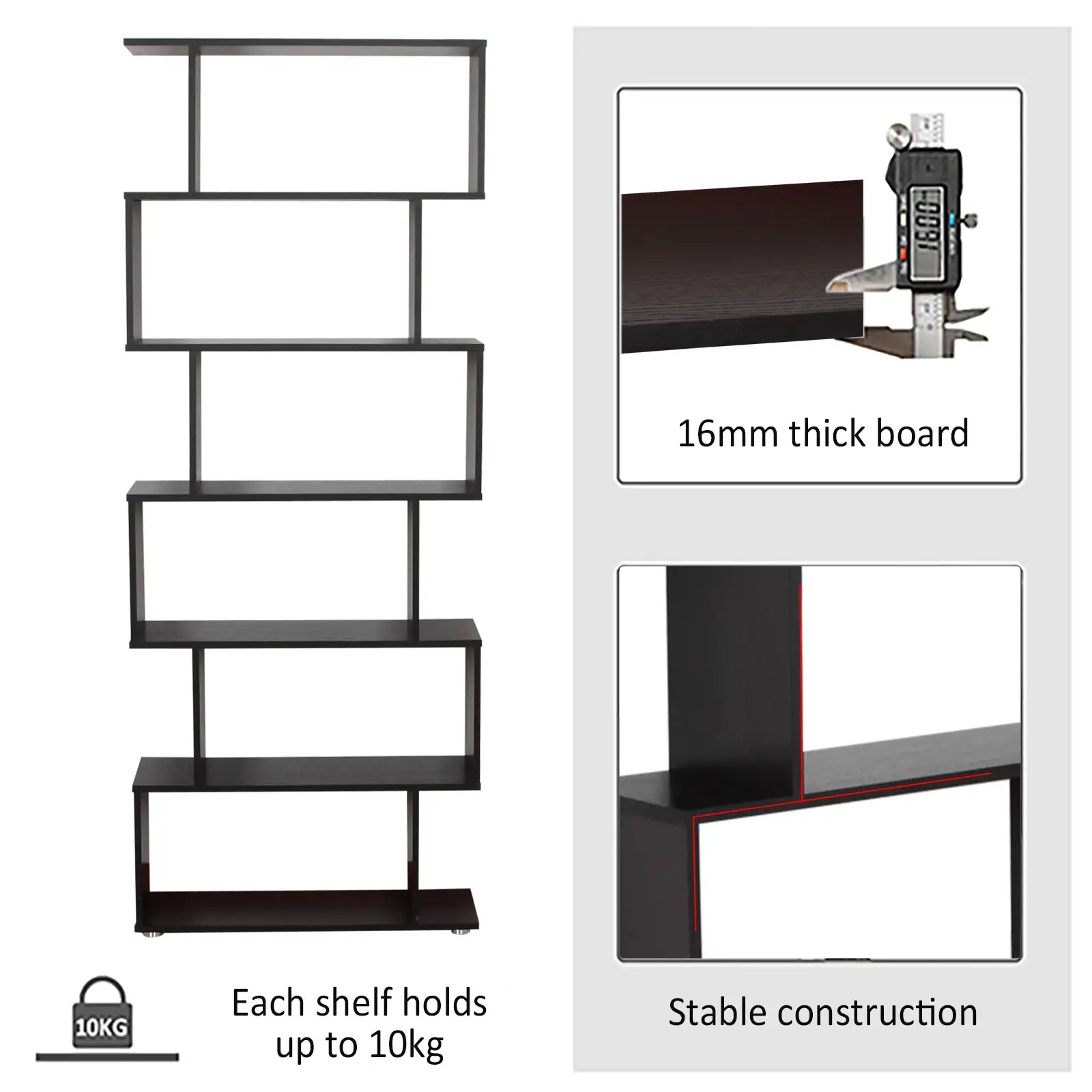 Wooden S Shape Bookcase, 6 Shelves, Storage Display, Home Office Display Bookshelves at Gallery Canada