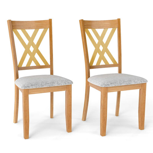 Linen Fabric Upholstered Wooden Dining Chair Set of 2 with Rubber Wood Frame for Dining Room, Natural