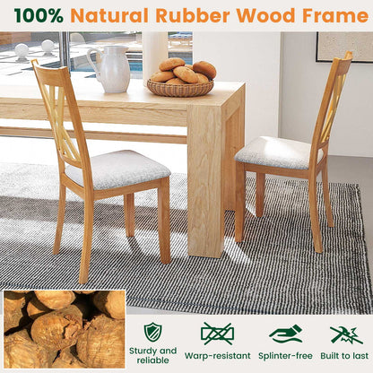 Linen Fabric Upholstered Wooden Dining Chair Set of 2 with Rubber Wood Frame for Dining Room, Natural Dining Chairs at Gallery Canada