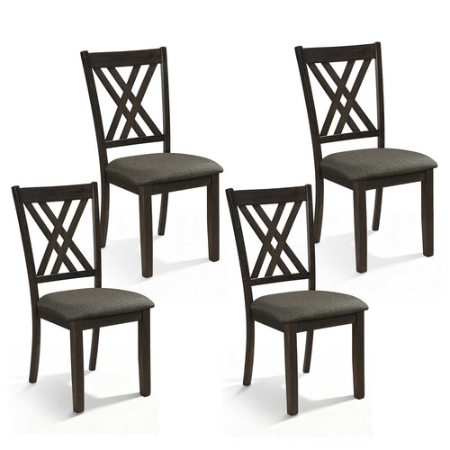 Linen Fabric Upholstered Wooden Dining Chair Set of 4 with Rubber Wood Frame for Dining Room, Gray