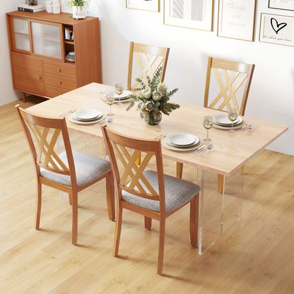 Linen Fabric Upholstered Wooden Dining Chair Set of 4 with Rubber Wood Frame for Dining Room, Natural Dining Chairs at Gallery Canada