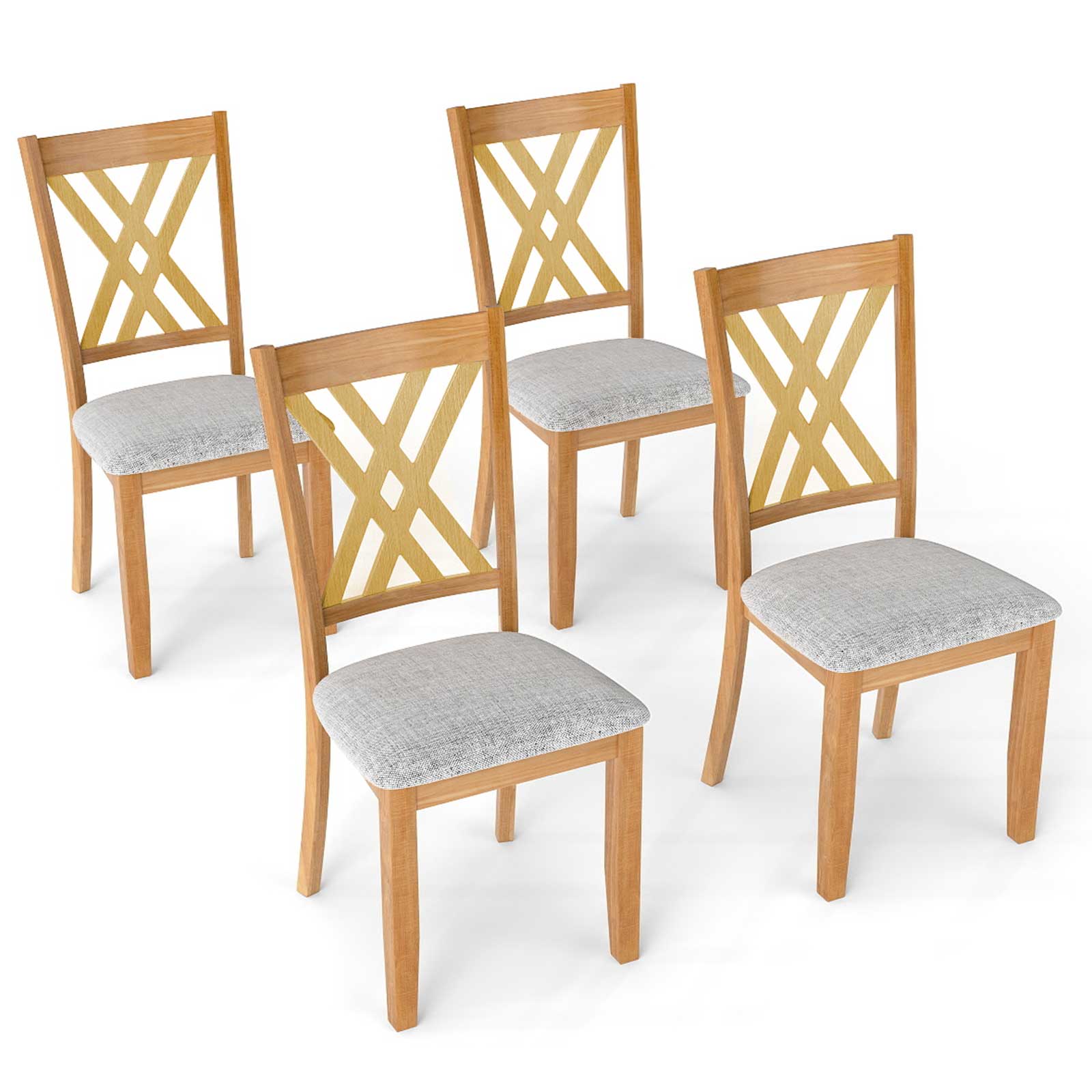 Linen Fabric Upholstered Wooden Dining Chair Set of 4 with Rubber Wood Frame for Dining Room, Natural Dining Chairs Natural at Gallery Canada