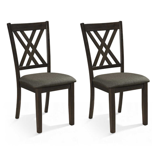 Wooden Dining Chair Set, 2 Linen Fabric Upholstered, Gray