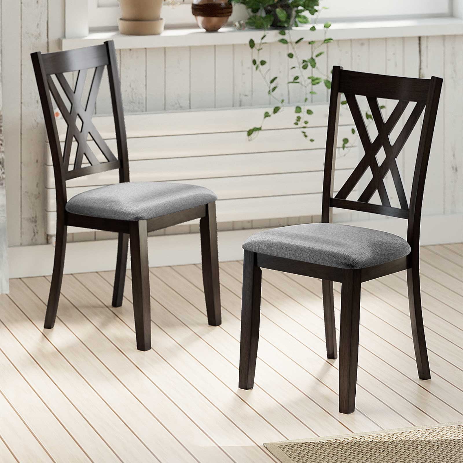 Wooden Dining Chair Set, 2 Linen Fabric Upholstered, Gray Dining Chairs at Gallery Canada