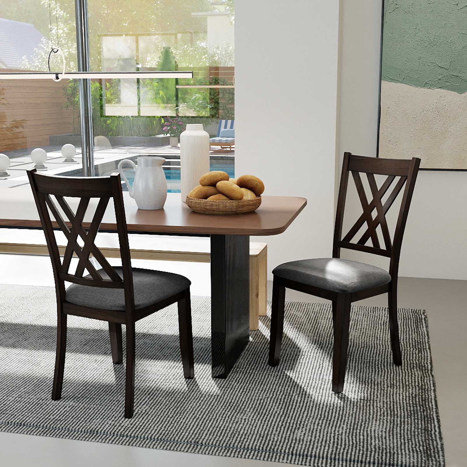 Wooden Dining Chair Set, 2 Linen Fabric Upholstered, Gray Dining Chairs at Gallery Canada