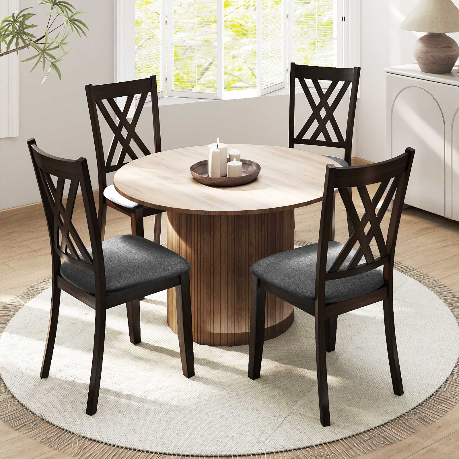 Wooden Dining Chair Set, 2 Linen Fabric Upholstered, Gray Dining Chairs at Gallery Canada