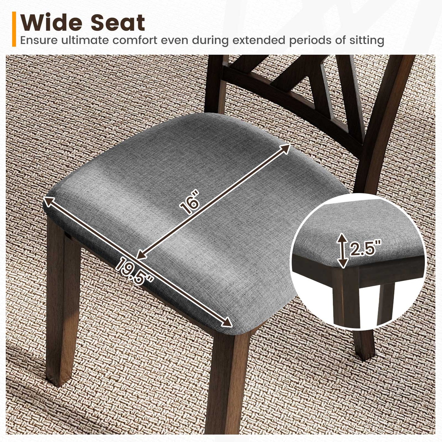 Wooden Dining Chair Set, 2 Linen Fabric Upholstered, Gray Dining Chairs at Gallery Canada