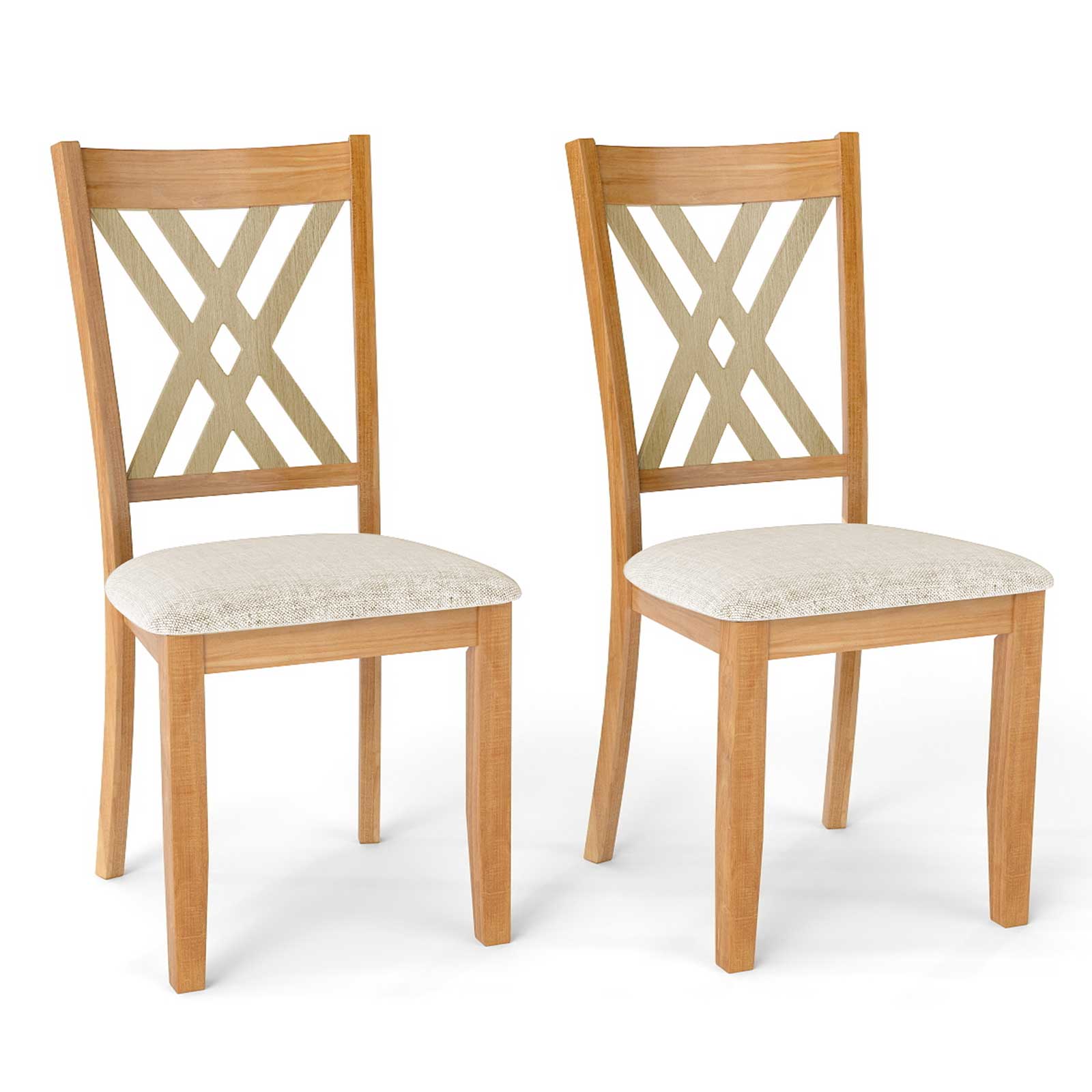 Wooden Dining Chair Set Of 2, Linen Fabric Upholstered, Natural Dining Chairs Natural at Gallery Canada