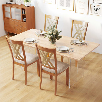 Wooden Dining Chair Set Of 2, Linen Fabric Upholstered, Natural Dining Chairs at Gallery Canada