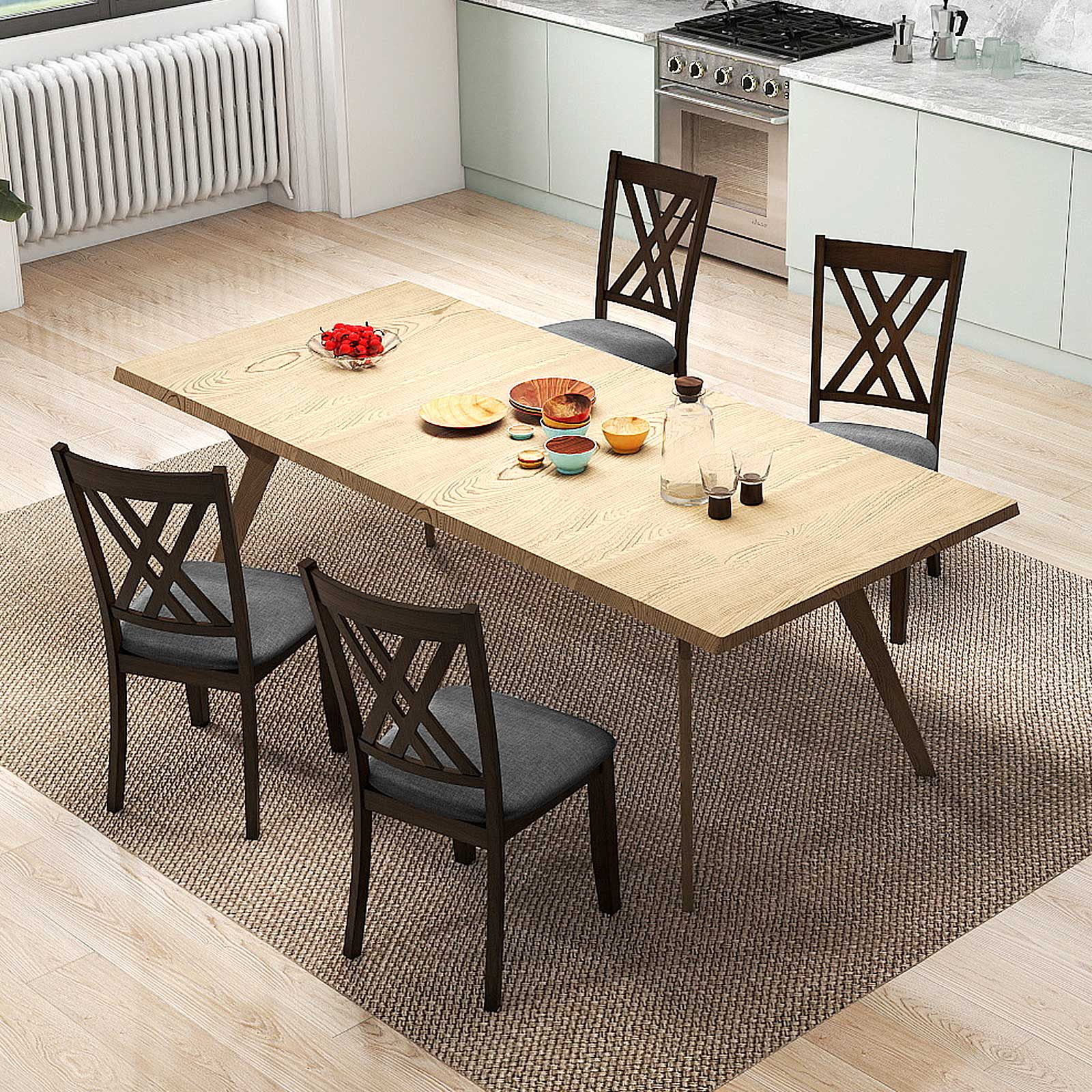 Linen Fabric Wooden Dining Chair Set Of 4, Gray Dining Chairs at Gallery Canada