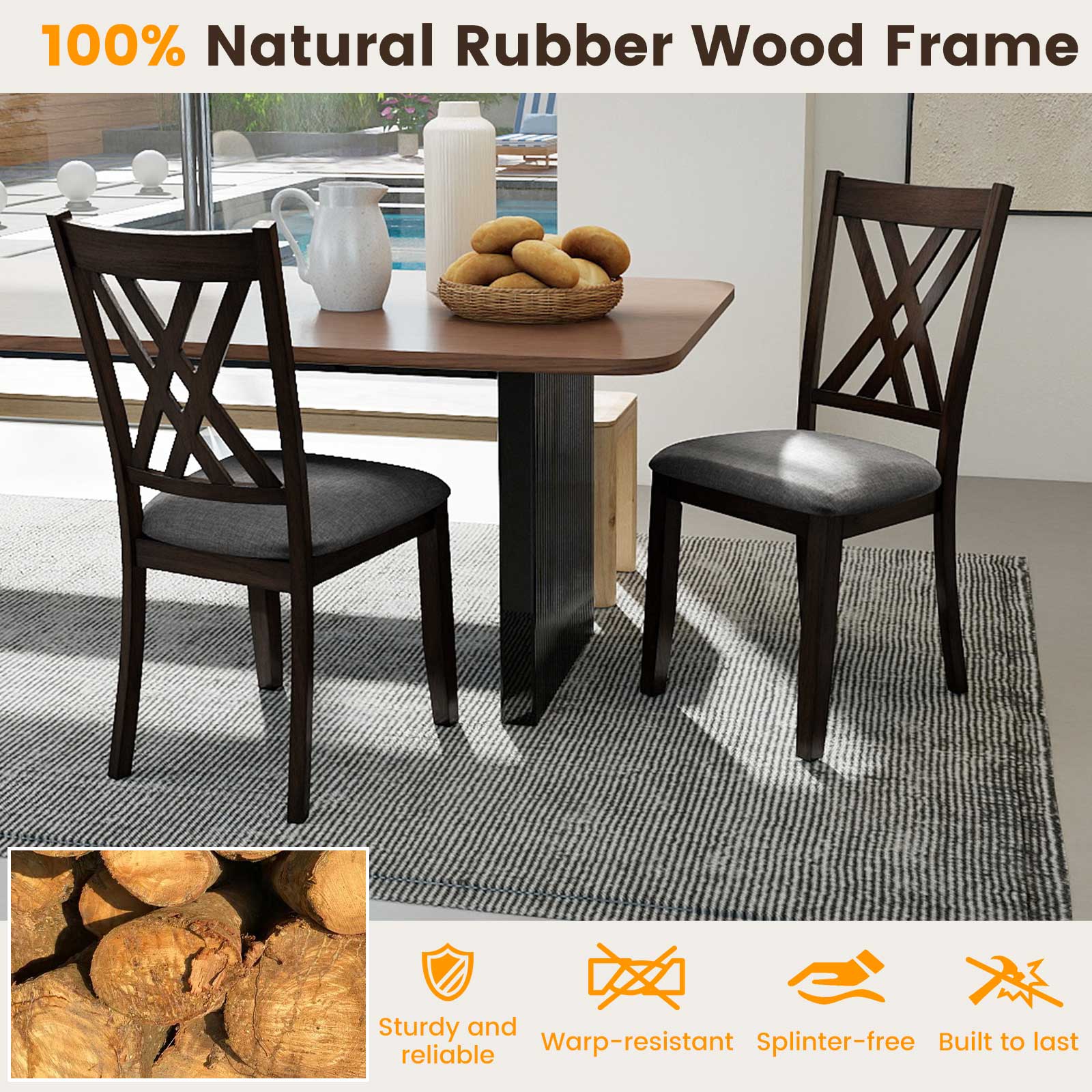 Linen Fabric Wooden Dining Chair Set Of 4, Gray Dining Chairs at Gallery Canada