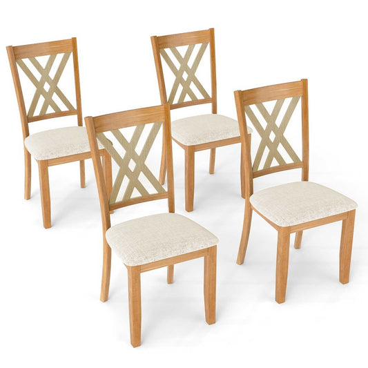 Linen Fabric Upholstered Wooden Dining Chair Set, Natural