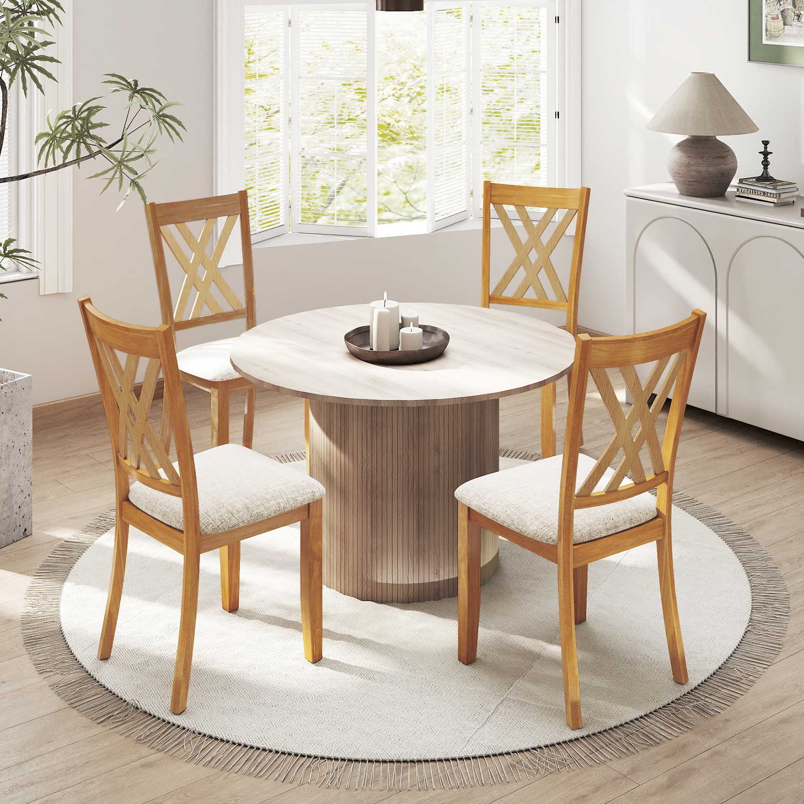 Linen Fabric Upholstered Wooden Dining Chair Set, Natural Dining Chairs at Gallery Canada