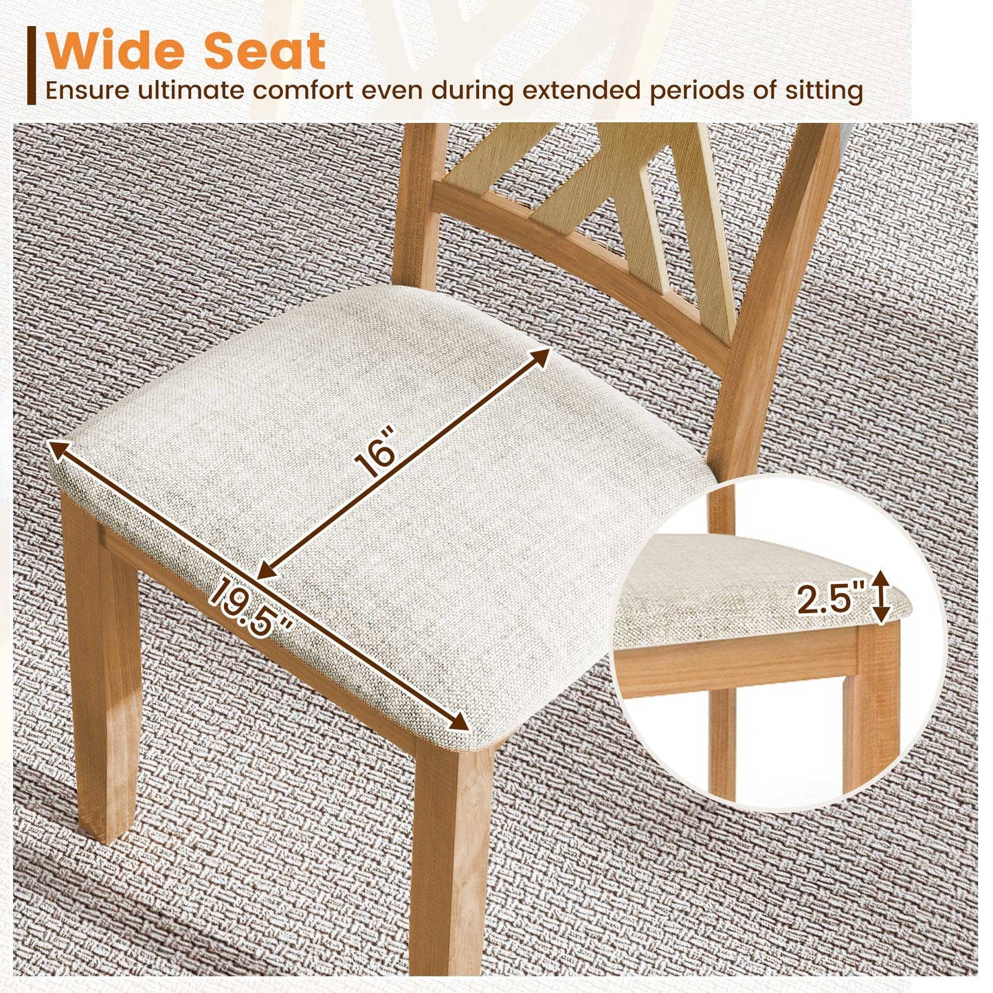 Linen Fabric Upholstered Wooden Dining Chair Set, Natural Dining Chairs at Gallery Canada