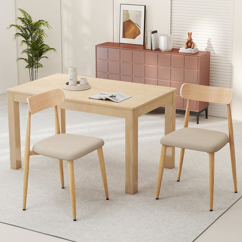 Linen Fabric Upholstered Modern Dining Chair Set of 2 with Padded Seat and Curved Back, Oak