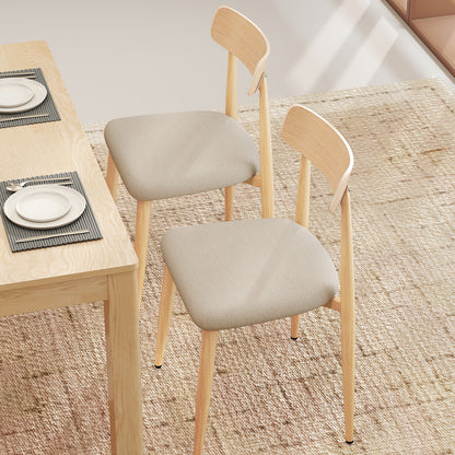 Linen Fabric Upholstered Modern Dining Chair Set of 2 with Padded Seat and Curved Back, Oak Dining Chairs at Gallery Canada
