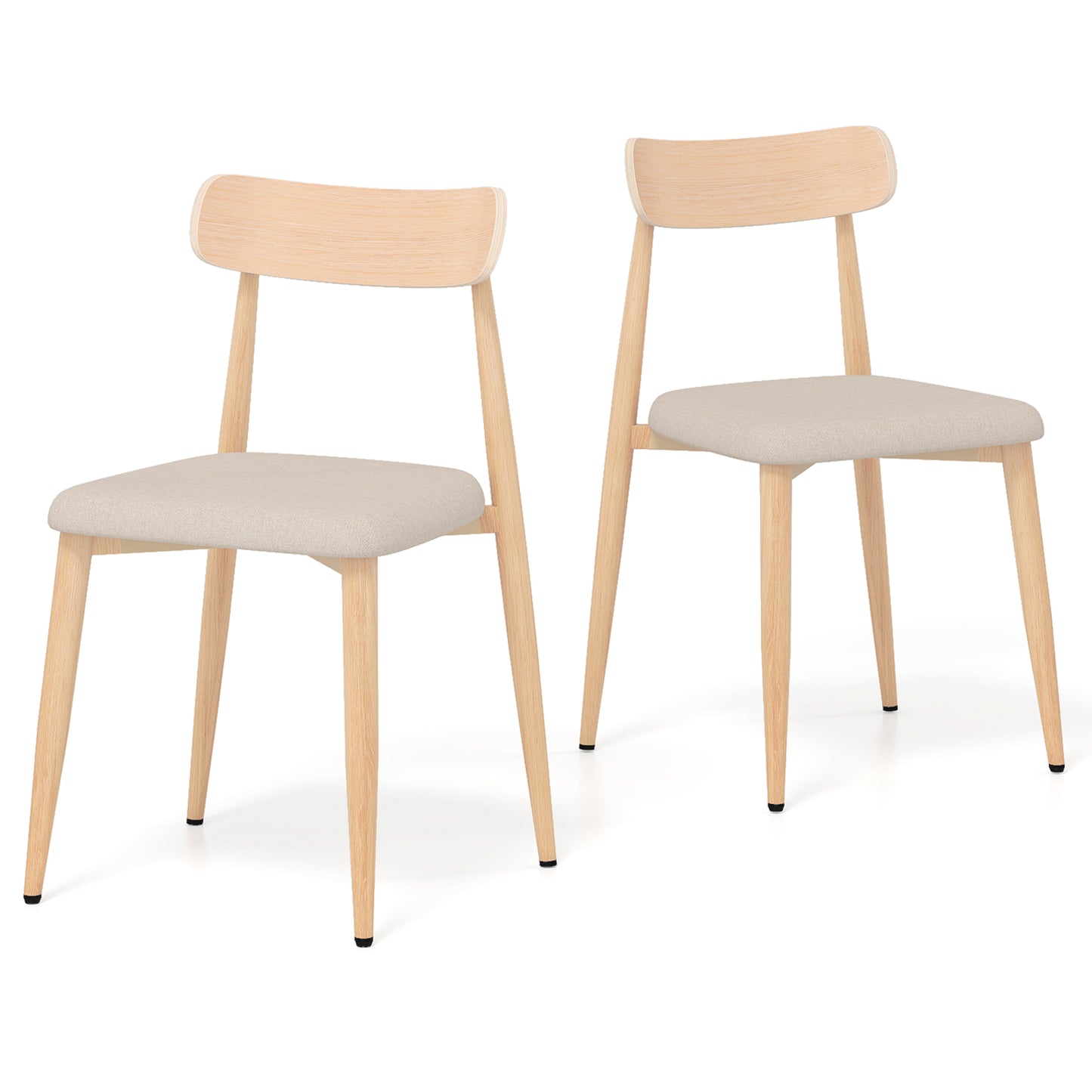 Linen Fabric Upholstered Modern Dining Chair Set of 2 with Padded Seat and Curved Back, Oak Dining Chairs at Gallery Canada