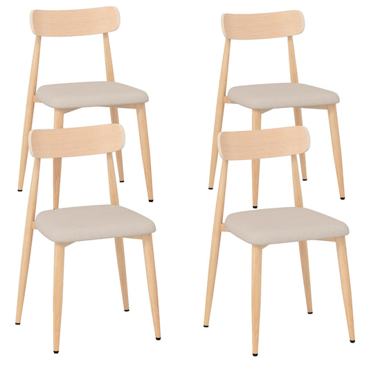 Linen Fabric Upholstered Modern Dining Chair Set of 4 with Padded Seat and Curved Back, Oak Dining Chairs Oak at Gallery Canada