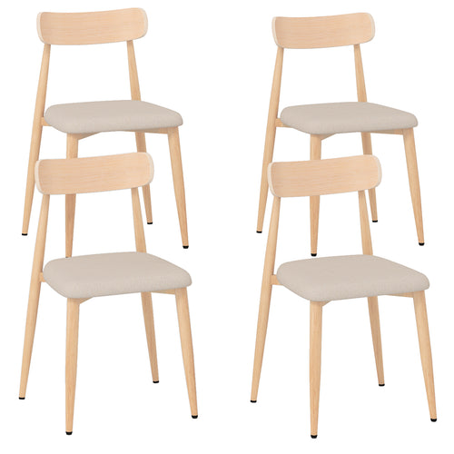 Linen Fabric Upholstered Modern Dining Chair Set of 4 with Padded Seat and Curved Back, Oak