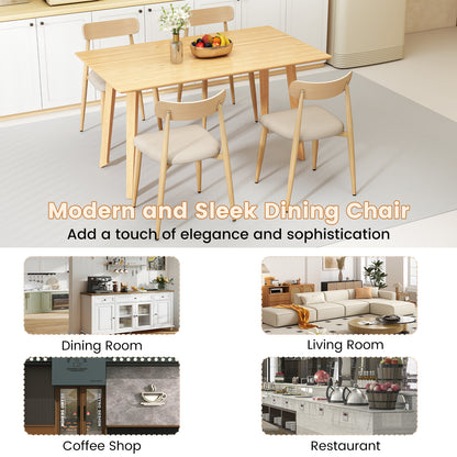 Linen Fabric Upholstered Modern Dining Chair Set of 4 with Padded Seat and Curved Back, Oak Dining Chairs at Gallery Canada