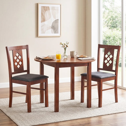 Linen Style Upholstered Kitchen Chairs with Wood Frames Set of 2, Cherry