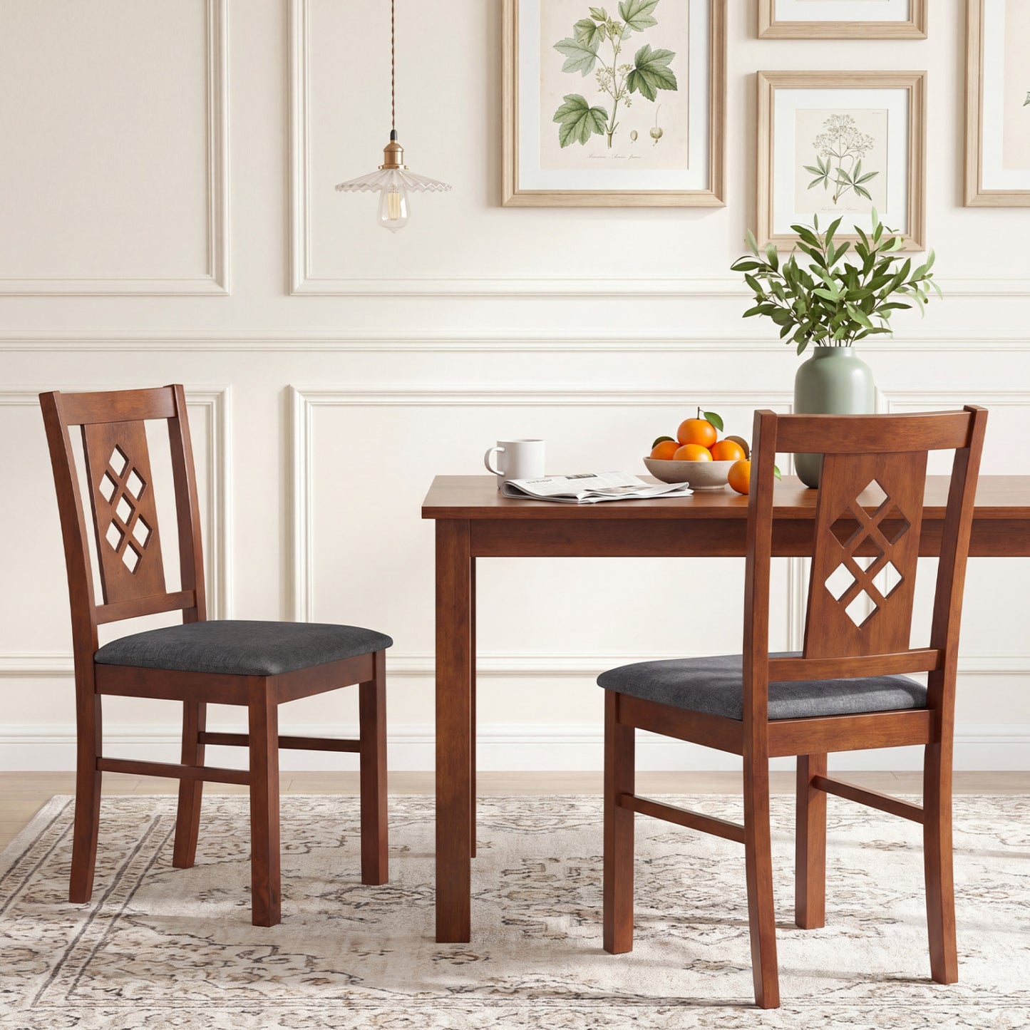 Linen Style Upholstered Kitchen Chairs with Wood Frames Set of 2, Cherry Dining Chairs at Gallery Canada