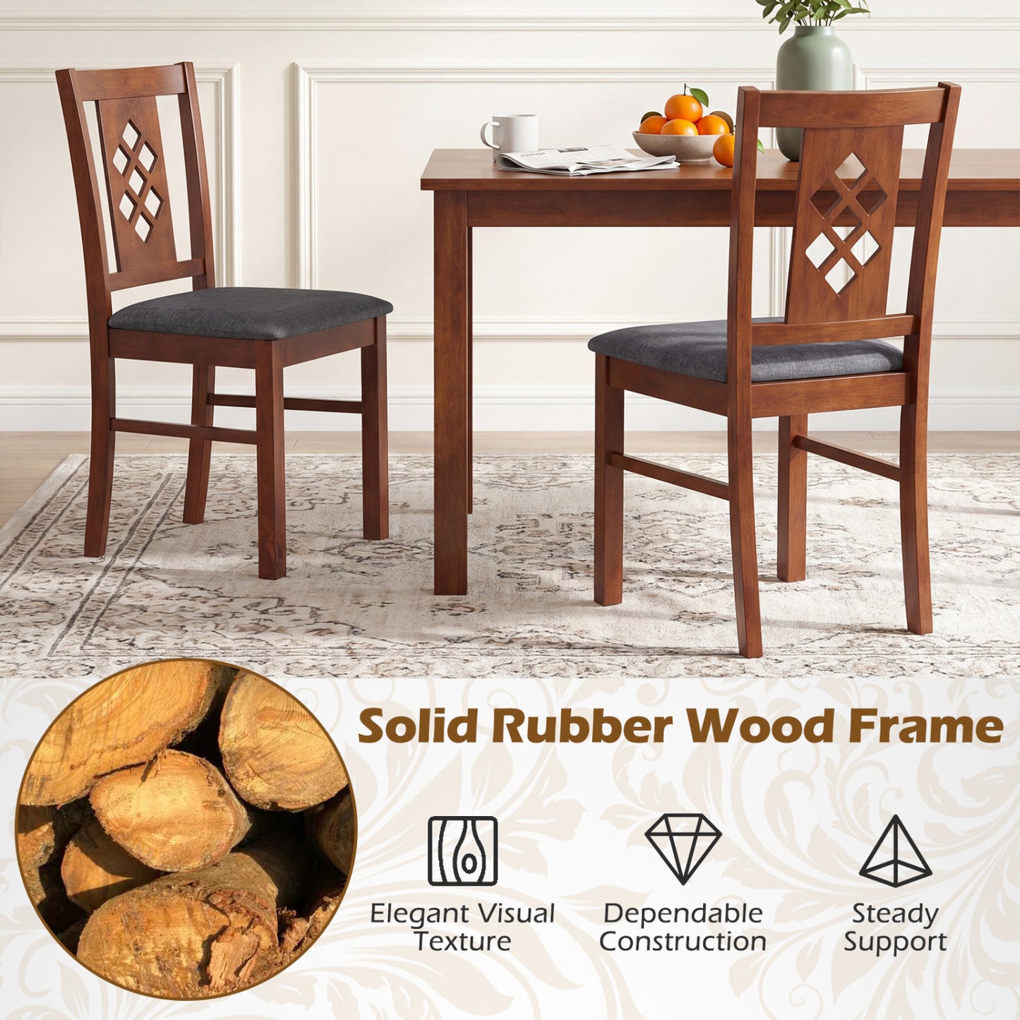 Linen Style Upholstered Kitchen Chairs with Wood Frames Set of 2, Cherry Dining Chairs at Gallery Canada