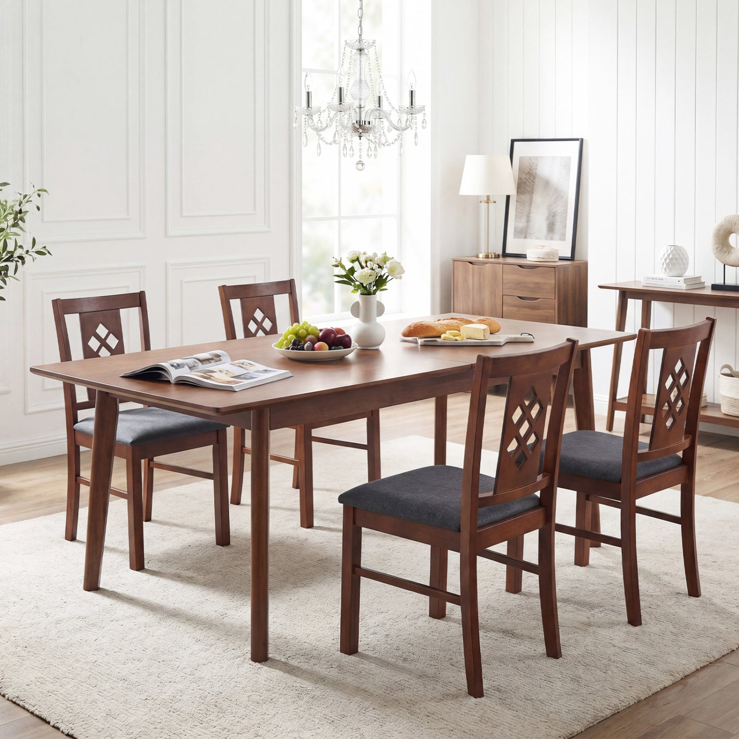Linen Style Upholstered Kitchen Chairs with Wood Frames Set of 4, Cherry Dining Chairs at Gallery Canada