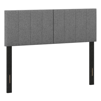 Linen Headboard, Solid Wood Legs, Dark Gray