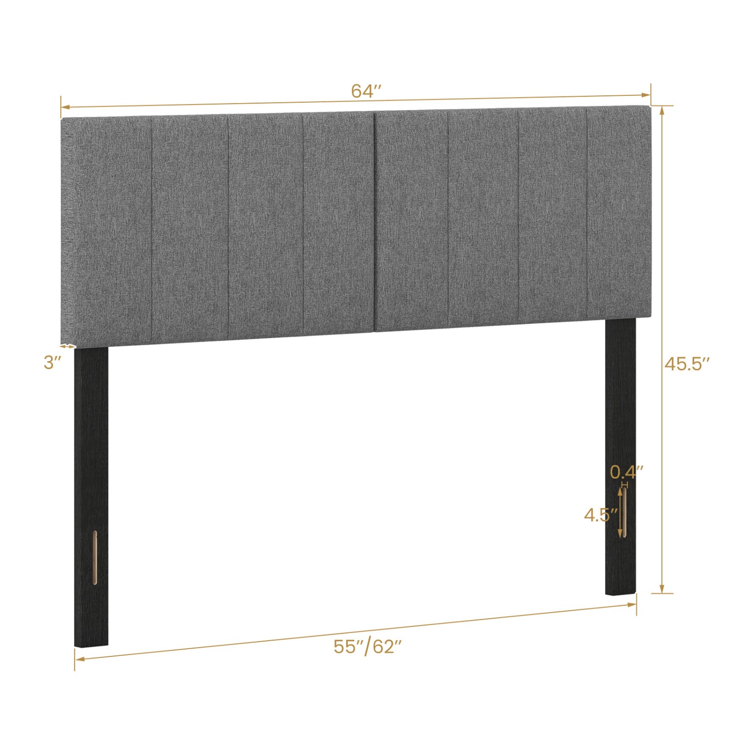 Linen Headboard, Solid Wood Legs, Dark Gray