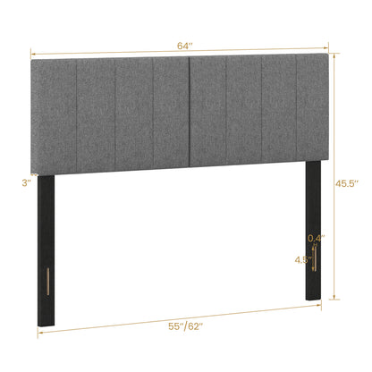 Linen Headboard, Solid Wood Legs, Dark Gray