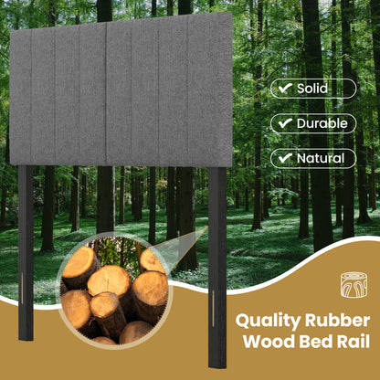 Linen Headboard, Solid Wood Legs, Dark Gray